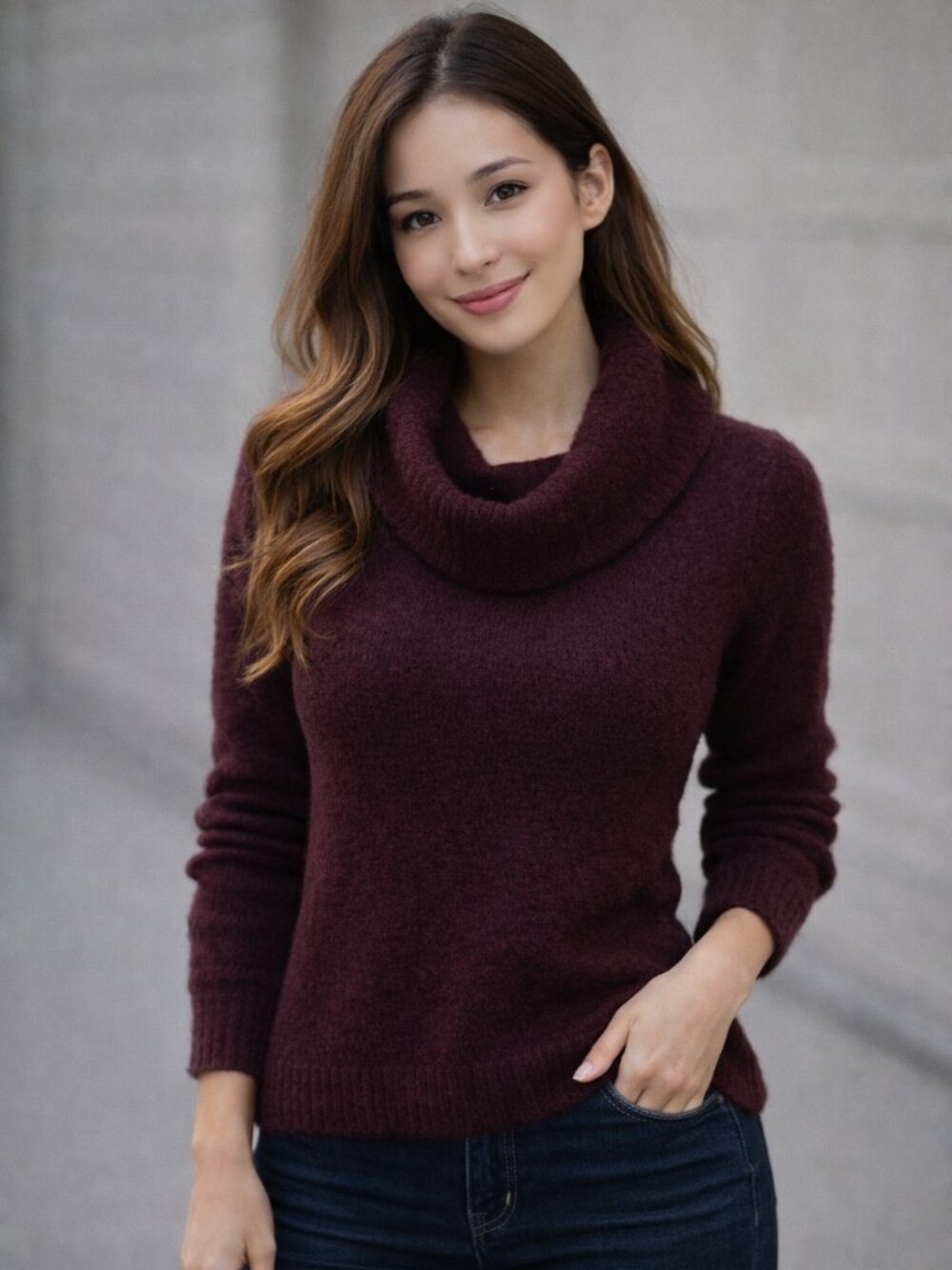 Wine Colored Burgandy Cowl Neck Sweater